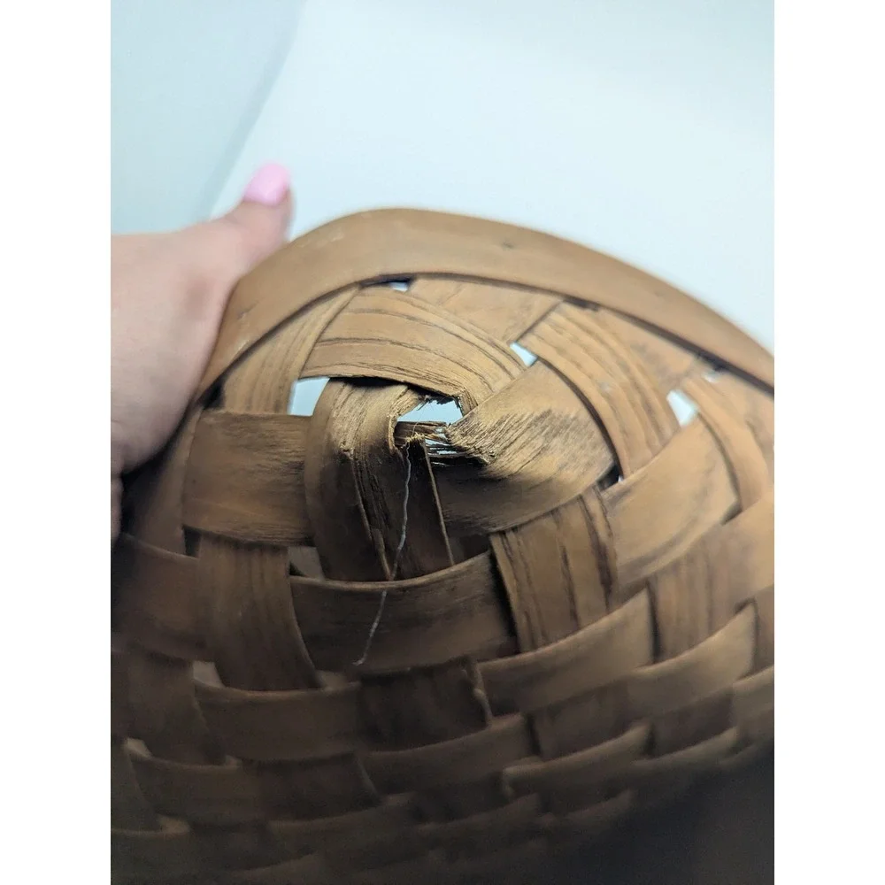 Vintage Woven Wood Divided Basket Trinket Shelf Rustic Farmhouse Decor 13x12x3.5